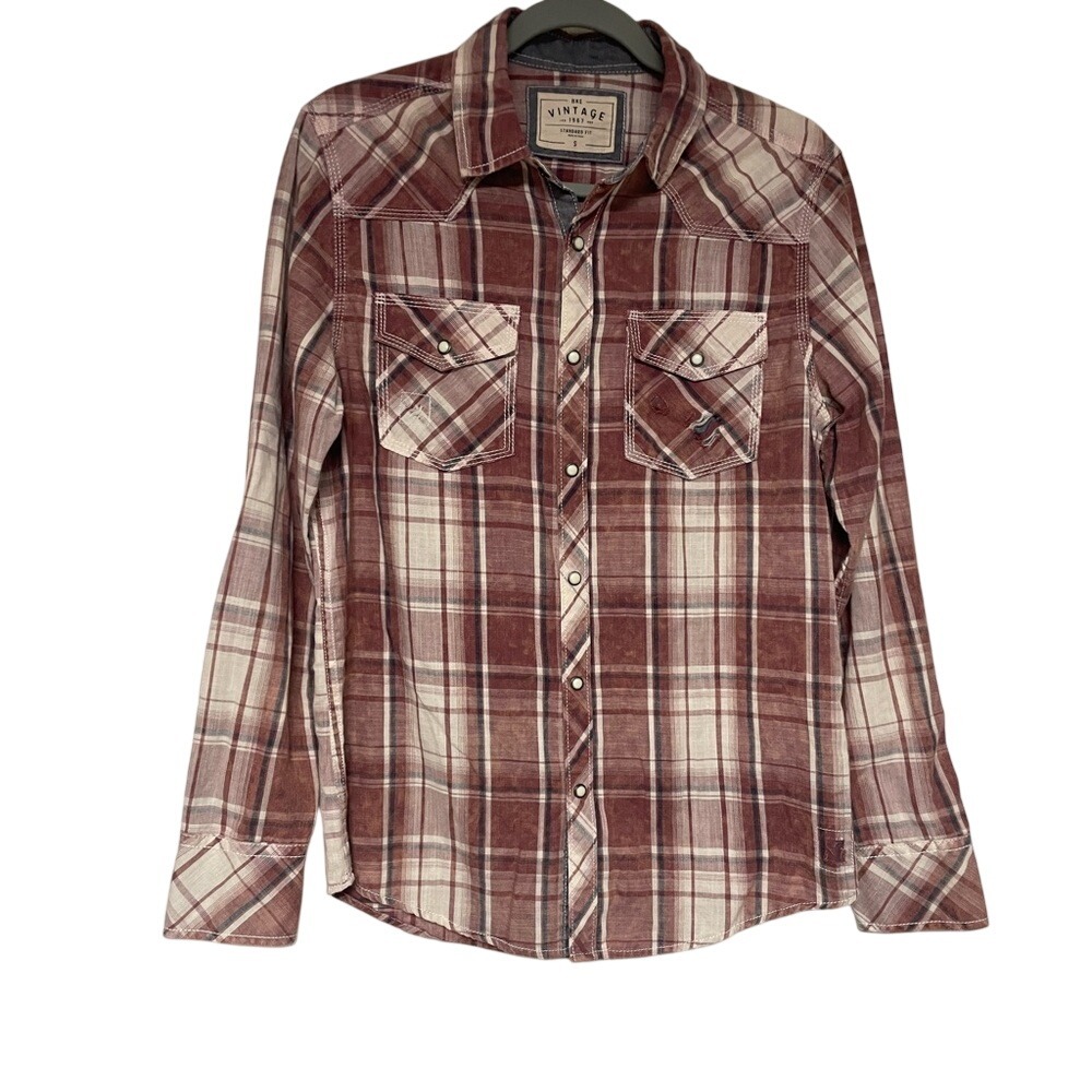 Buckle BKE Vintage 1967 Standard Fit Distressed Pearl Snap Western Shirt Mens S